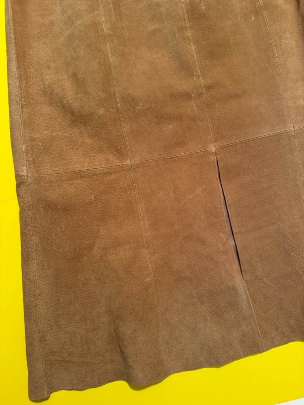 A. M. I . Brown Genuine Leather Suede Skirt Sz 12 - Picture 2 of 5